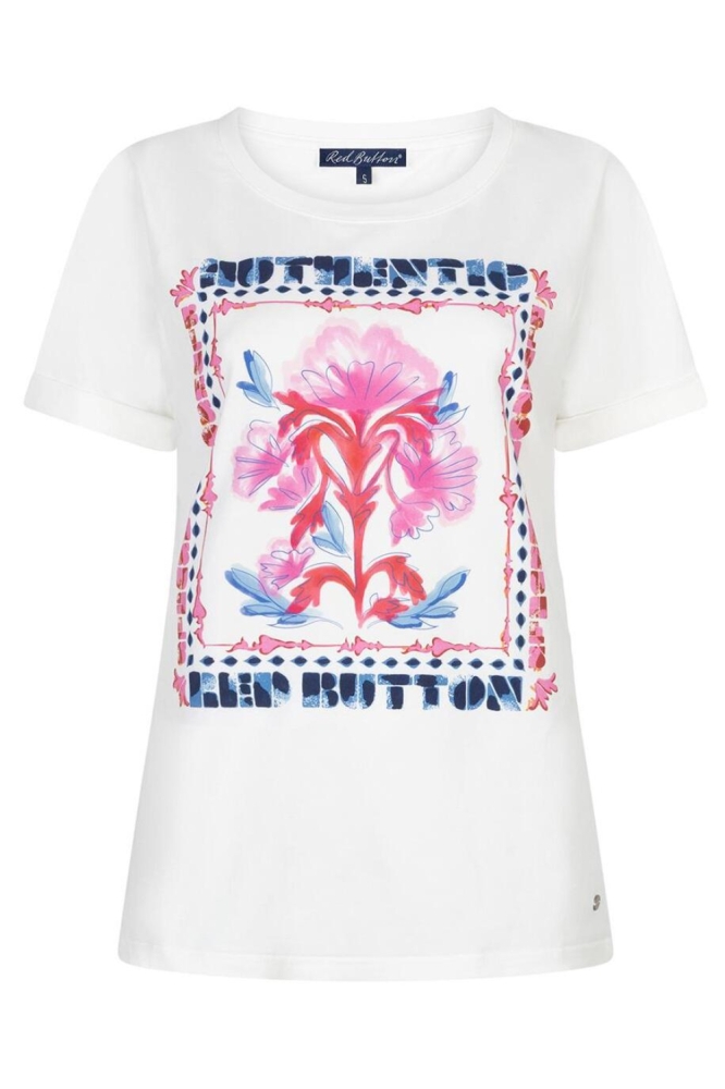 Red Button witte dames t-shirt | Vooraanzicht