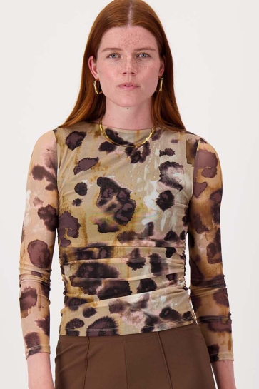 Zusss Top MESH TOP MET VLEKKEN PRINT 0304 0040 7292 CHOCO/SAND/LIGHT PINK