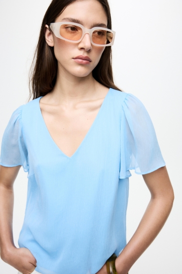 Vila vifalia v-neck s/s top - noos Blauw
