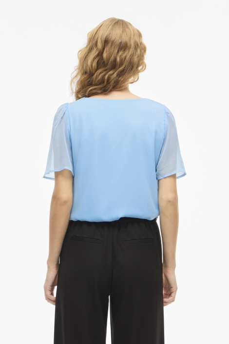 Vila blauwe dames t-shirt | Model achteraanzicht