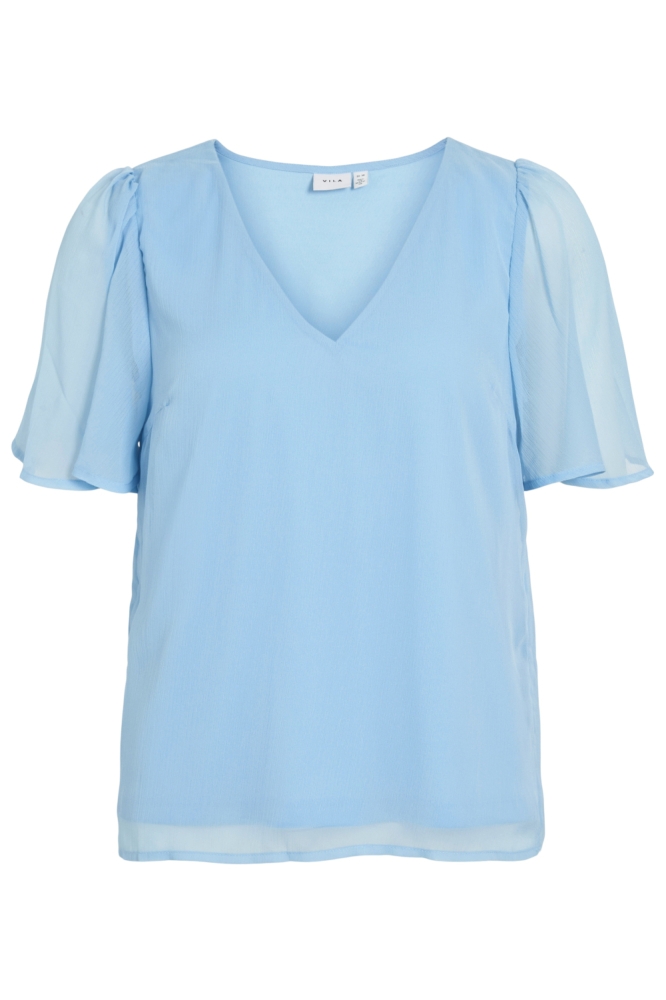Vila blauwe dames t-shirt | Vooraanzicht