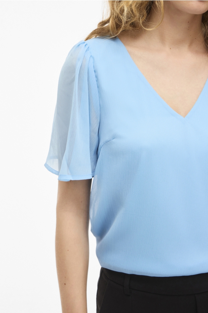 Vila blauwe dames t-shirt | Close up
