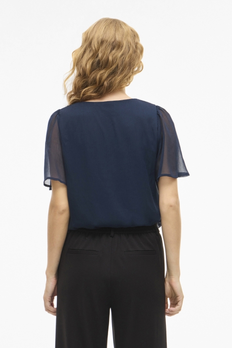 Vila blauwe dames t-shirt | Model achteraanzicht