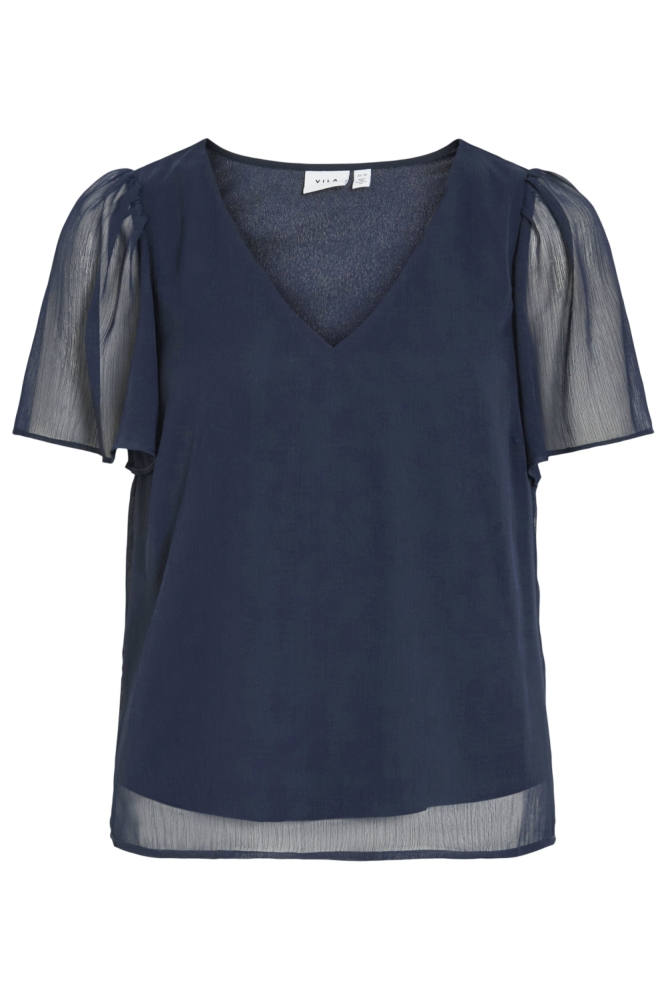 Vila blauwe dames t-shirt | Vooraanzicht