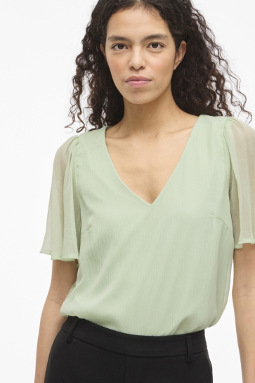 Vila T-shirt VIFALIA V-NECK S/S TOP - NOOS 14114162 Smoke Green