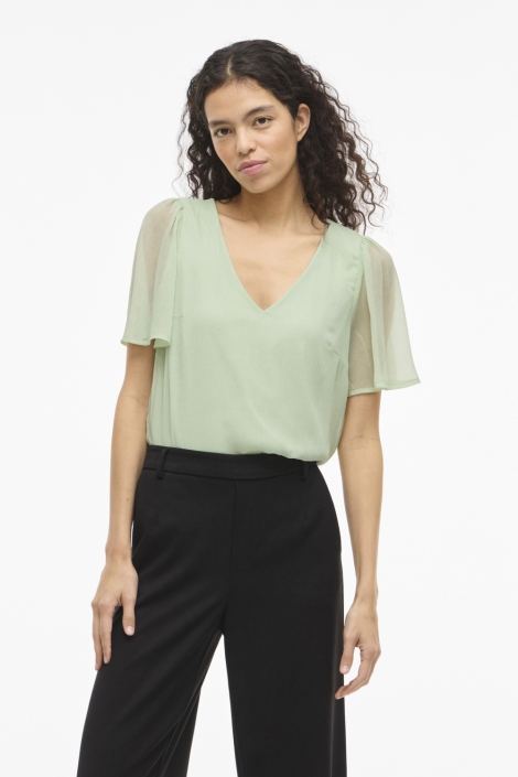 Vila groene dames t-shirt | Model vooraanzicht