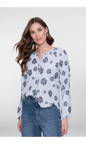BLOUSE MET STREEPDESSIN EN BLOEMEN 63213 20 Light Blue/Navy