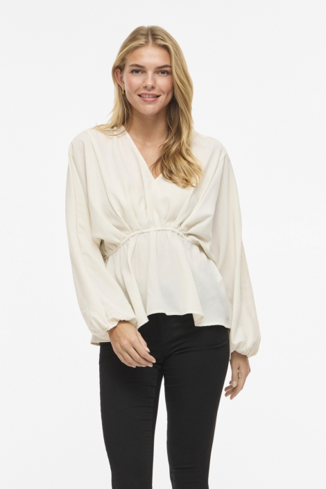 Vila beige dames blouse | Model vooraanzicht