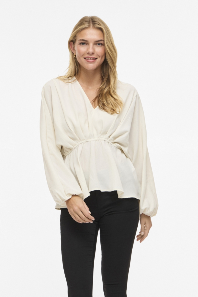Vila beige dames blouse | Model vooraanzicht