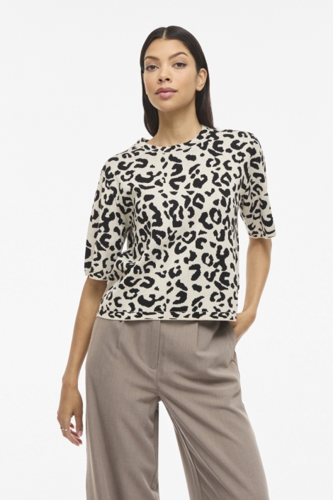 Vila beige dames t-shirt | Model vooraanzicht