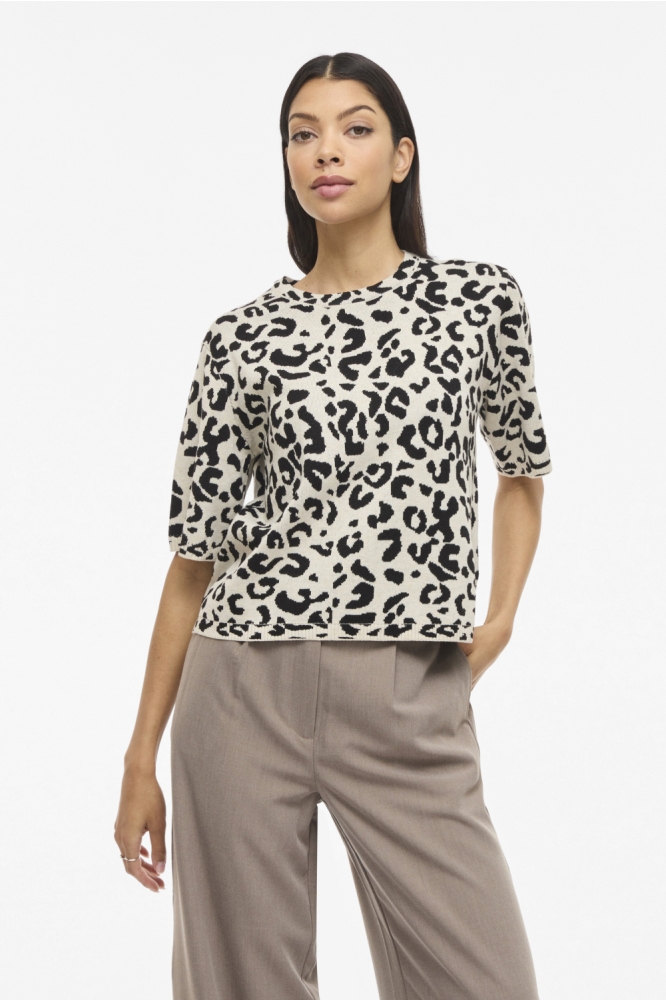 Vila beige dames t-shirt | Model vooraanzicht