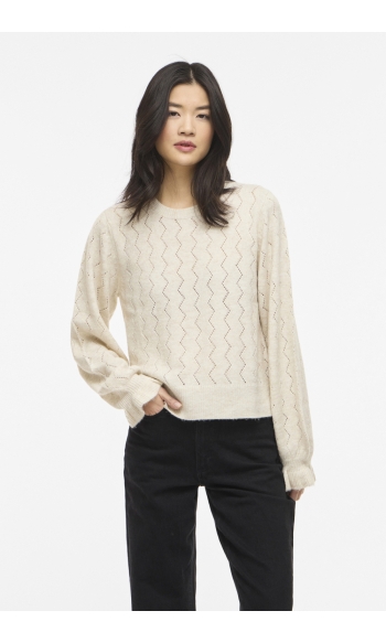 VISALSA O-NECK L/S KNIT TOP/TES 14113248 Super Light Natural Melan