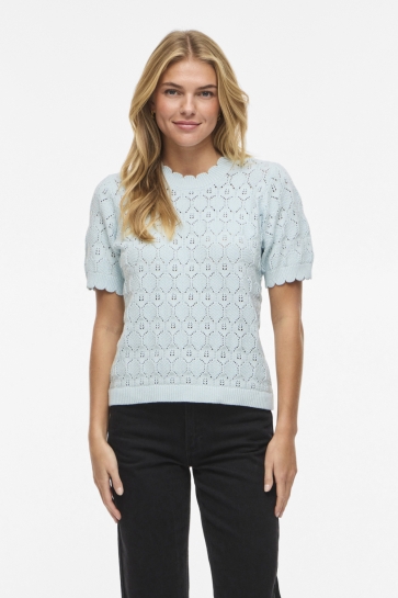 Vila vilowen s/s pointelle knit top/pb/1 Blauw