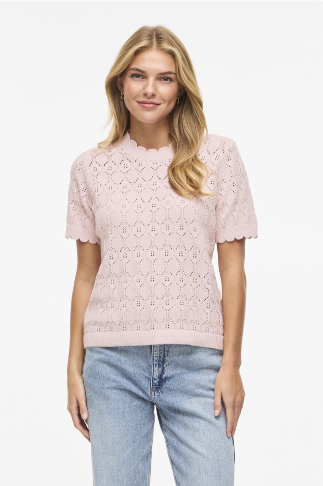 Vila roze dames t-shirt | Model vooraanzicht