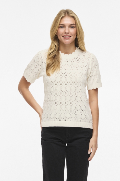 Vila witte dames t-shirt | Model vooraanzicht