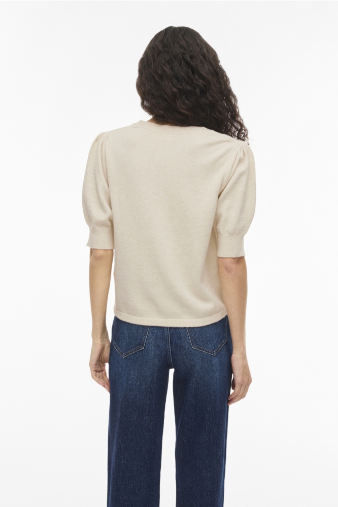 Vila beige dames t-shirt | Model achteraanzicht
