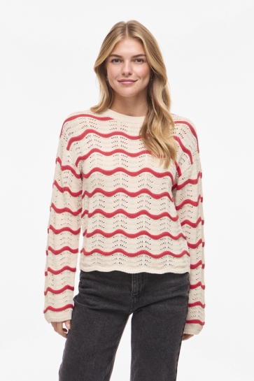 Vila viwave o-neck ls pointelle knit top Beige