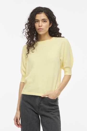 Vila VIRIL 2/4 SLEEVE O-NECK KNIT TOP - 14105306 Pastel Yellow/DARK MELANGE