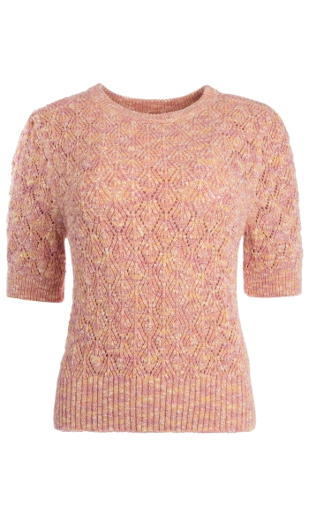 NENE 1/2 SS AJOUR MELANGE KNIT 26S U392 02 Pink Melange
