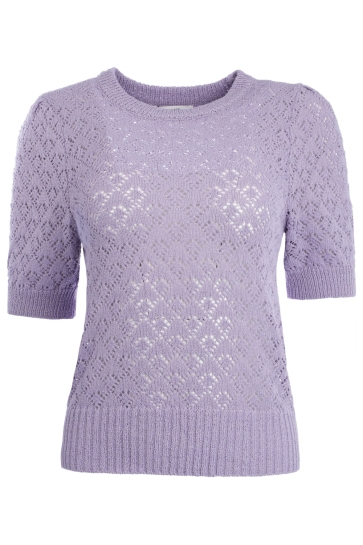 NED meyse 1/2 ss plaid ajour knit Paars