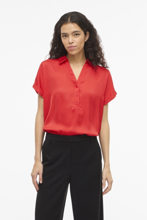 Vila rode dames blouse | Model vooraanzicht
