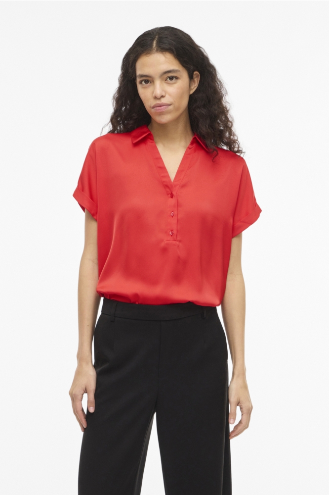Vila rode dames blouse | Model vooraanzicht
