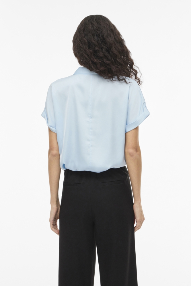 Vila blauwe dames t-shirt | Model achteraanzicht