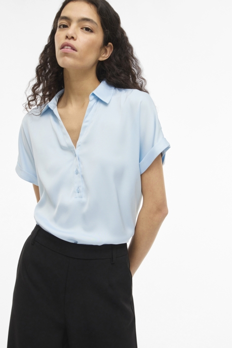 Vila blauwe dames t-shirt | Model vooraanzicht