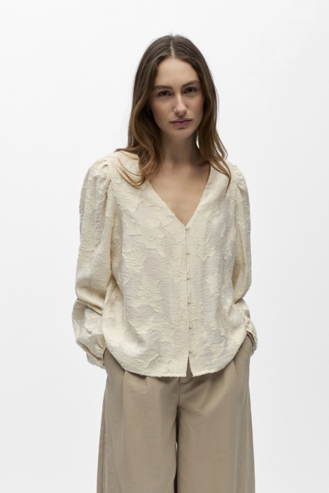 Object ecru dames blouse | Model vooraanzicht