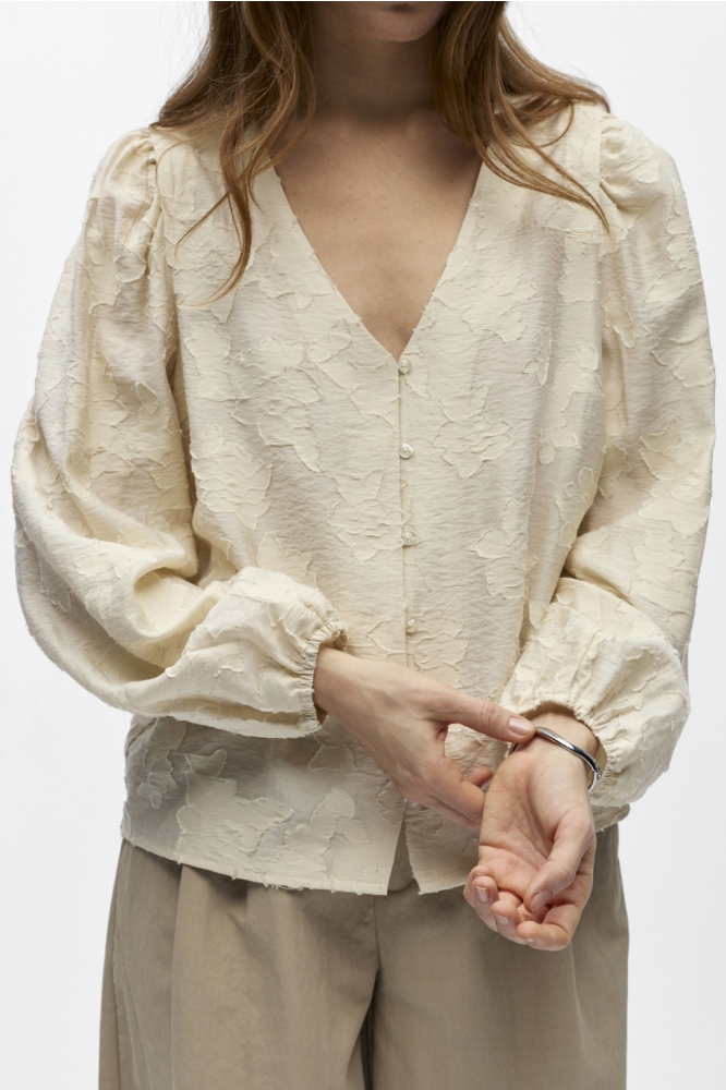 Object ecru dames blouse | Model vooraanzicht