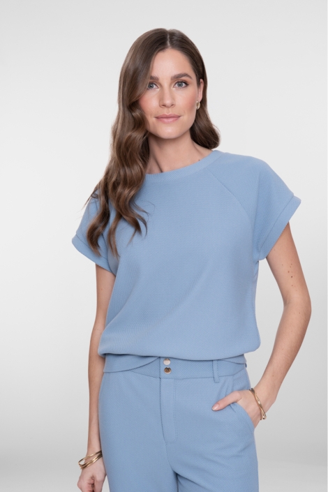 Geisha blauwe dames t-shirt | Model vooraanzicht