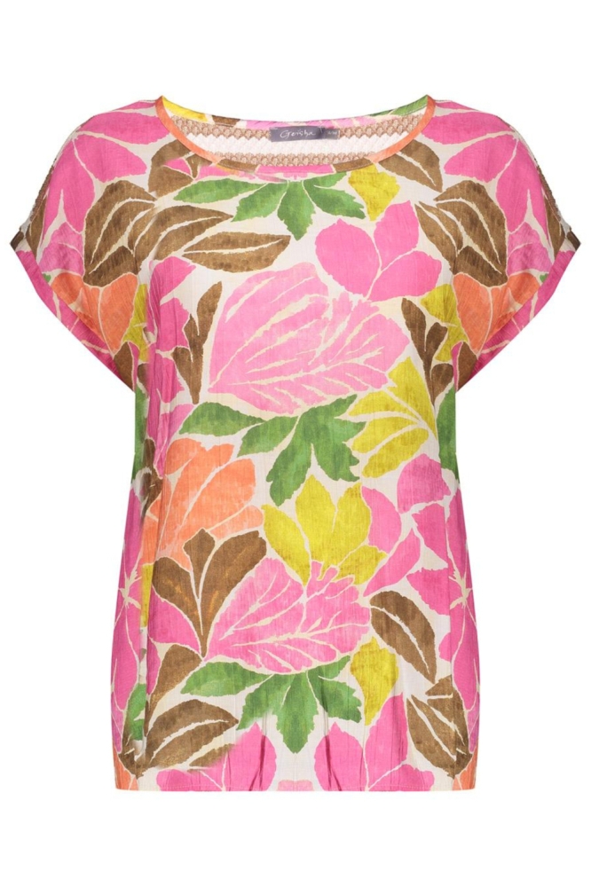 Geisha multi color dames t-shirt | Vooraanzicht