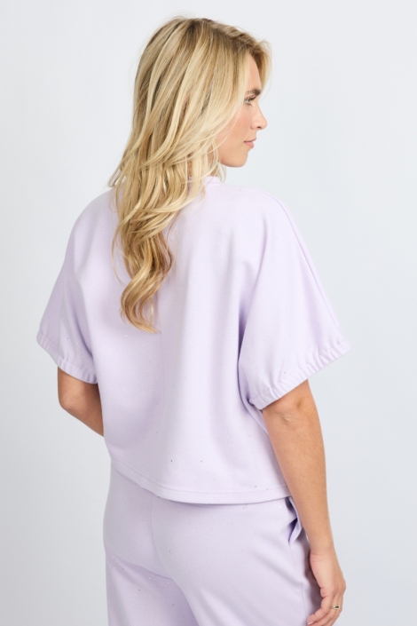 Fluresk paarse dames t-shirt | Model achteraanzicht