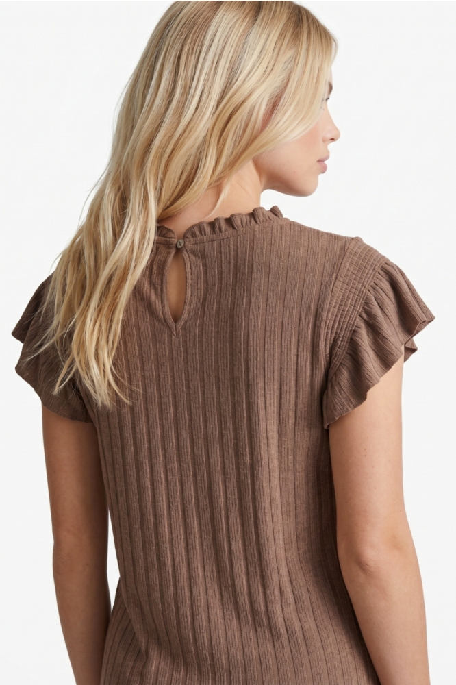 Fluresk bruine dames top | Model achteraanzicht