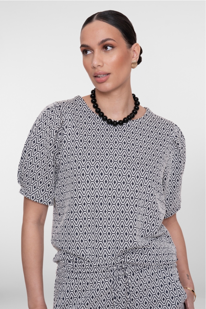 Geisha blauwe dames t-shirt | Model vooraanzicht