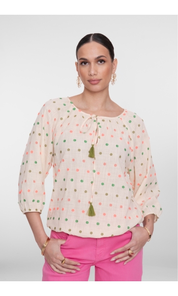 TOP MET KWASTJES 63251 20 000718 ECRU/GREEN/BLUSH
