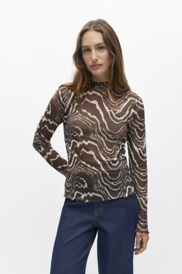 Object Top OBJNELA LS O-NECK MESH TOP REP 23046001 Seal Brown/Birch