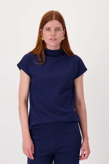 Zusss TOP MET AANGEKNIPTE MOUW IN STRUCTUUR 0304 0027 2028 SUMMER NAVY