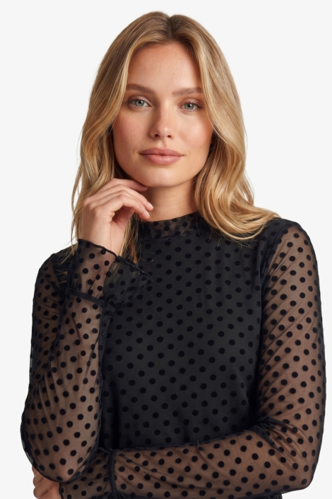 Fluresk zwarte dames top | Model vooraanzicht