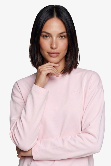 Fluresk roze dames t-shirt | Model vooraanzicht