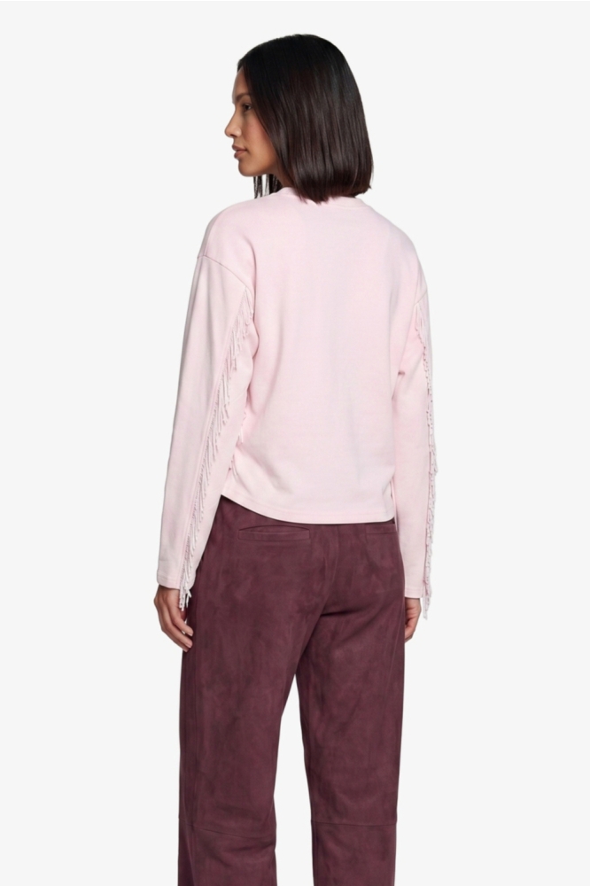 Fluresk roze dames t-shirt | Model achteraanzicht
