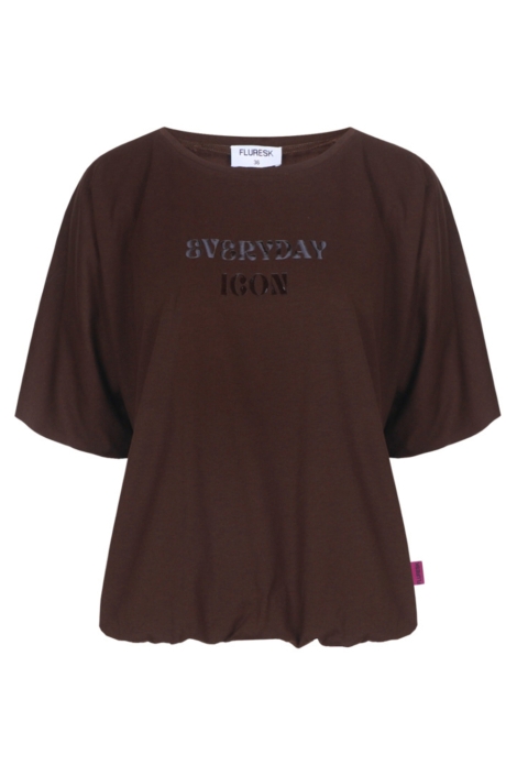 Fluresk bruine dames t-shirt | Vooraanzicht