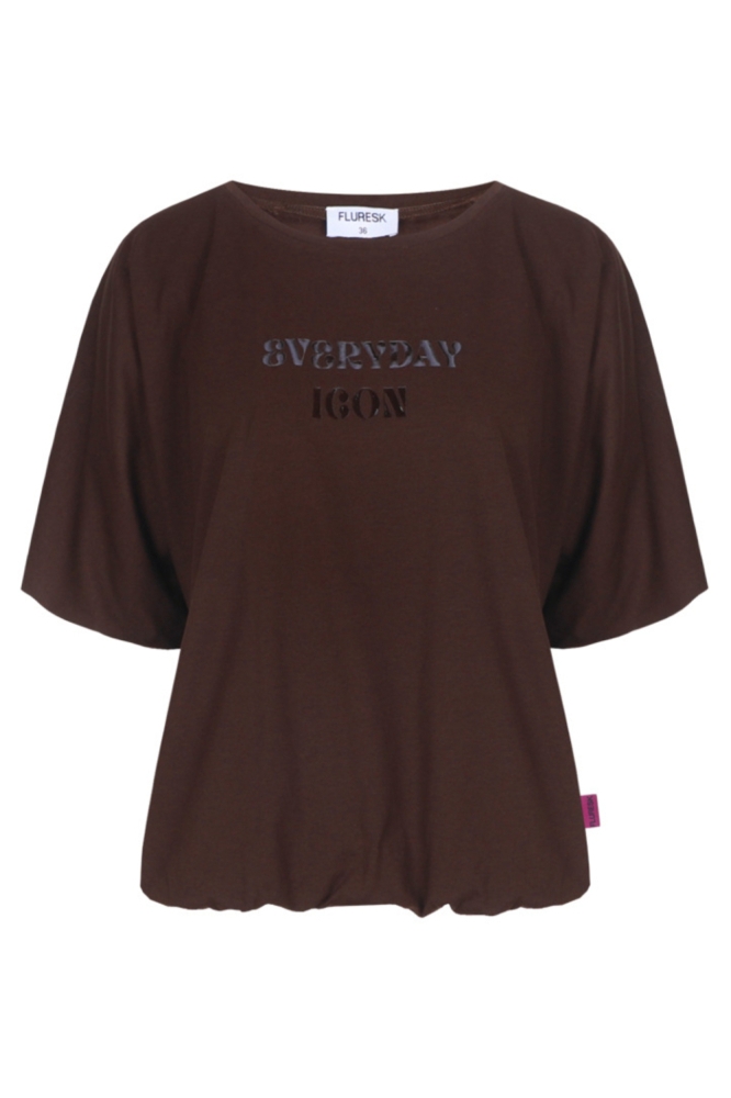 Fluresk bruine dames t-shirt | Vooraanzicht