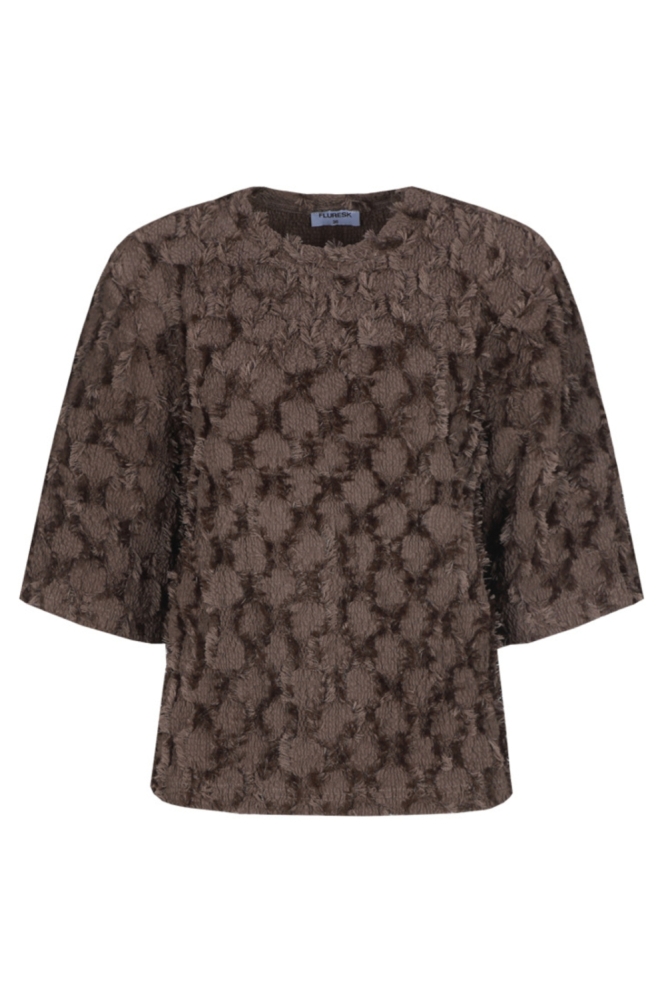 Fluresk bruine dames t-shirt | Vooraanzicht