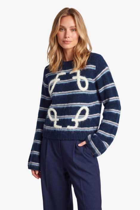 Fluresk blauwe dames trui | Model vooraanzicht