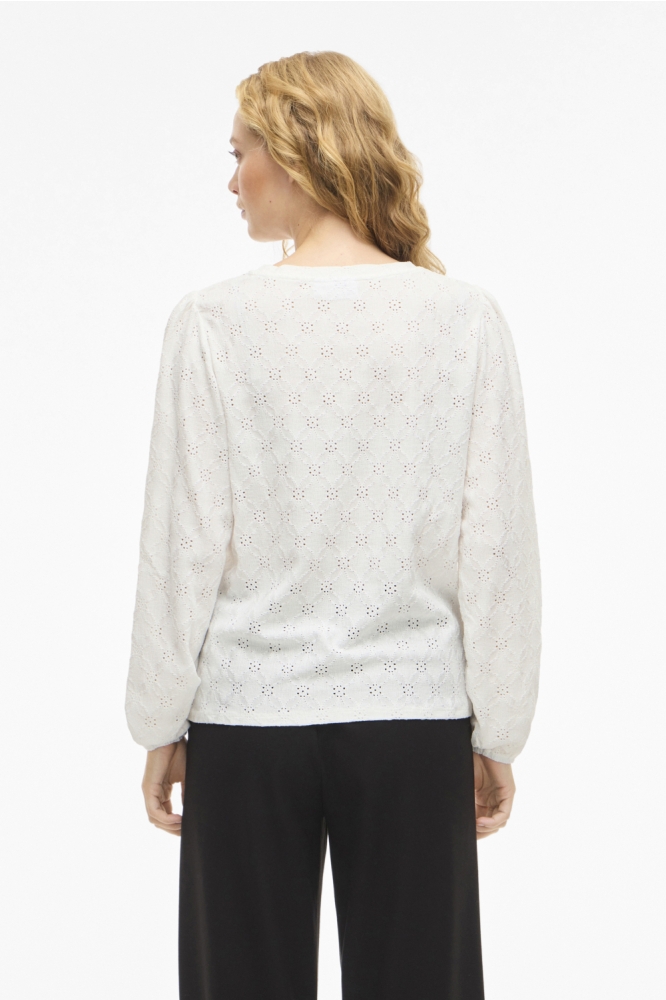 Vila ecru dames blouse | Model achteraanzicht