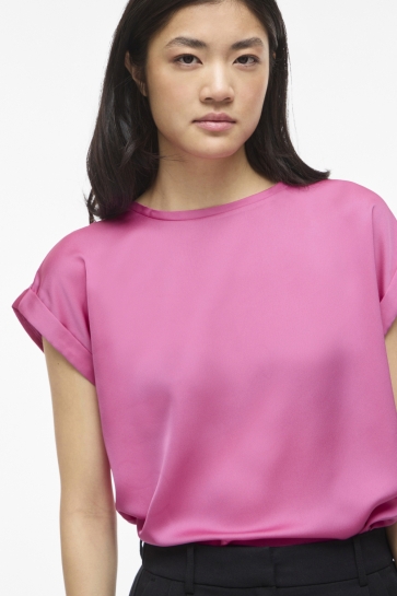 Vila viellette s/s satin top - noos Roze