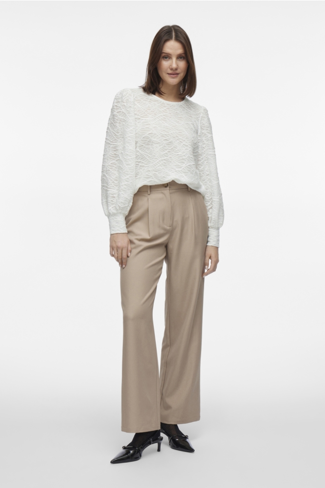 Vila ecru dames blouse | Model vooraanzicht