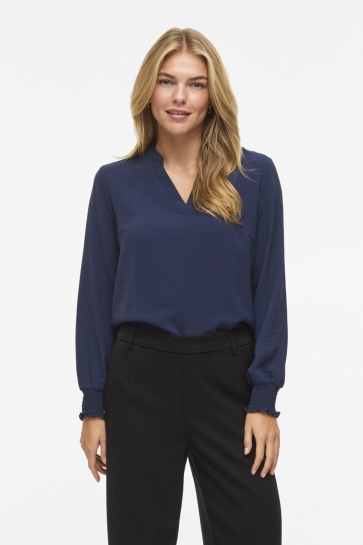 Vila vilovie l/s v-neck smock top - noos Blauw