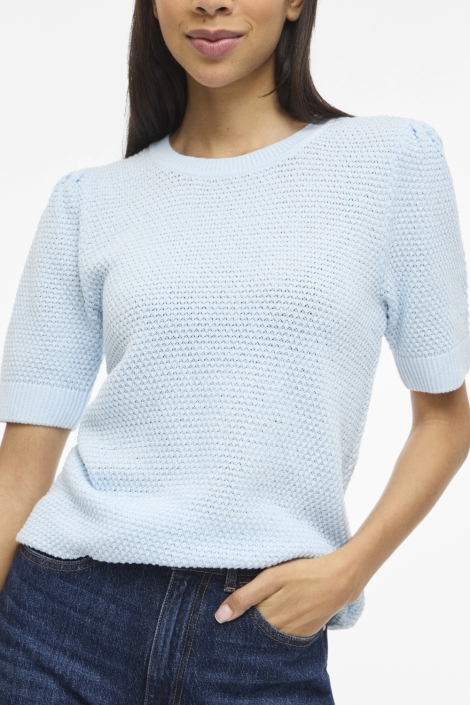 Vila blauwe dames t-shirt | Model vooraanzicht